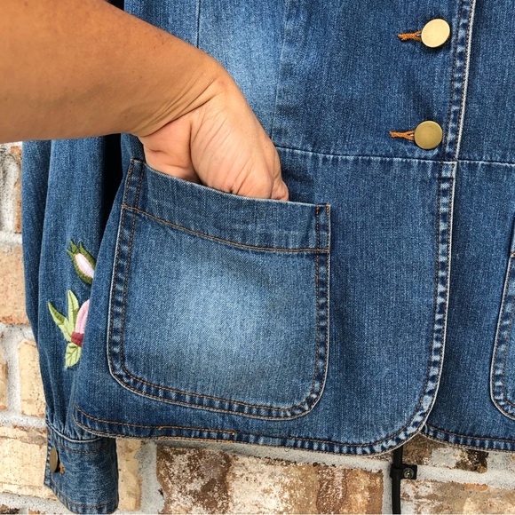 Ramsey Cotton Vintage Embroidered 3 Buttons Patch Pocket Blue Wash Jean Jacket L - Picture 5 of 9